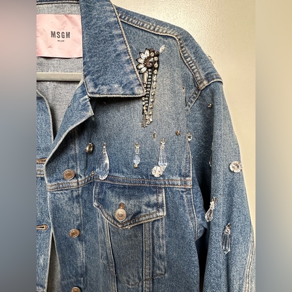 MSGM Oversized Denim Jeweled Jacket, Size 40 / Small - Picture 8 of 14